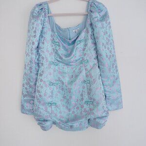 Sau Lee Jen Chinese Jacquard Blue w Purple Floral Mini Dress 6